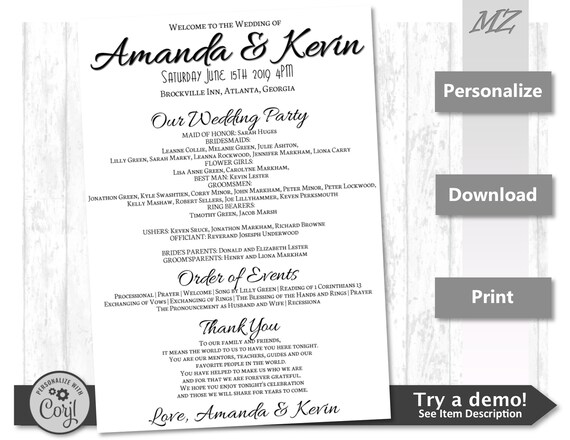 Customizable Wedding Program Our Party Events Thank You Etsy