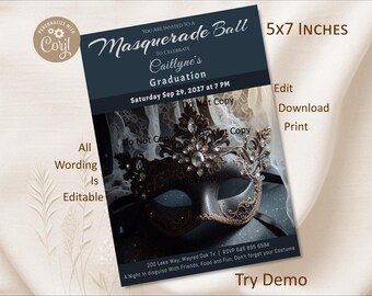 Masquerade Invitation, Birthday Party Mask Invite, Graduation Ball ...