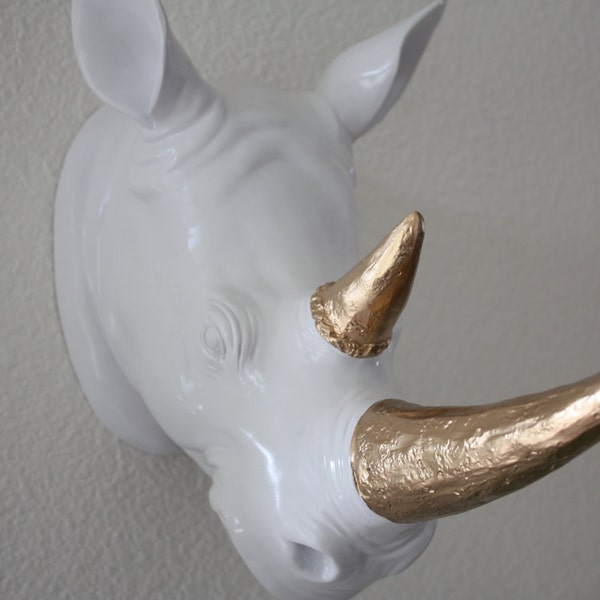 LAST ONE***** Ready to ship! Large Rhino Head / Faux Taxidermy / Wall Decor / Modern / Glossy White
