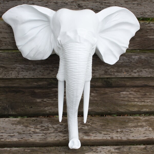 Elefante del montaje de la pared Taxidermia cabeza / del Faux / de la pared decoración / moderno / brillante blanco