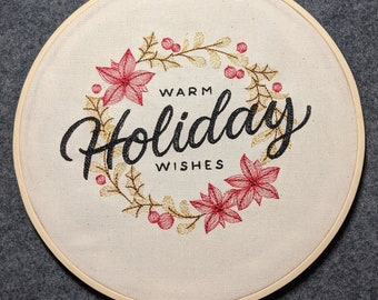 Warm Holiday Wishes Embroidery Hoop Wall Art