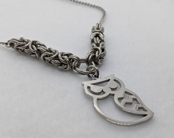 Stainless Steel Byzantine Owl Necklace