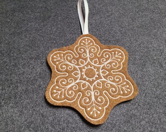 Gingerbread Cookie Felt Snowflake Christmas / Holiday Ornament