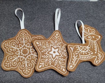 Set of 3 Grey and White Cookie Felt Christmas / Holiday Ornament