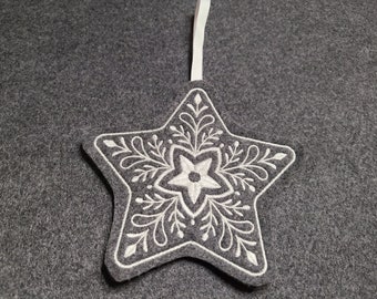 Grey and White Cookie Felt Star Christmas / Holiday Ornament
