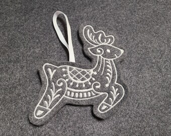 Grey and White Cookie Felt Reindeer Christmas / Holiday Ornament