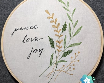 Peace Love Joy Embroidery Hoop Wall Art