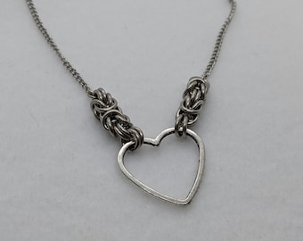 Stainless Steel Byzantine Heart Necklace