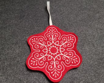 Red and White Felt  Cookie Snowflake Christmas / Holiday Ornament