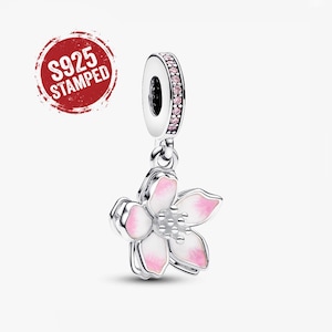Körsbärsblommande Dingelhänge S925 Stämplat Pandora Kompatibelt Europeiskt Armband Vårblommor Gåva