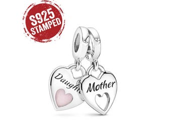 Deelbare moeder-dochter hartvormige hanger met S925-stempel voor een armband, liefdescadeau