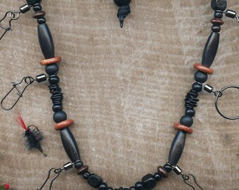 Fly Fishing Lanyard and Tippet Holder , Buffalo Horn, All Natural Beads on type 1 Paracord-USA Handcrafted