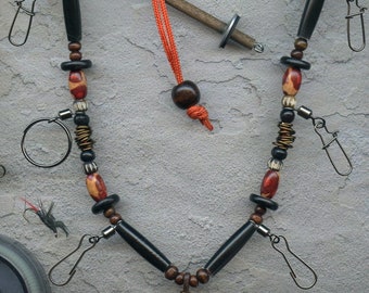 Fly Fishing Lanyard and Tippet Holder-USA Handcrafted, Buffalo Horn and All Natural Beads on Type 1 Paracord