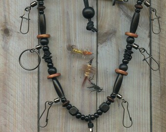 Fly Fishing Lanyard and Tippet Holder , Buffalo Horn, All Natural Beads on type 1 Paracord-USA Handcrafted