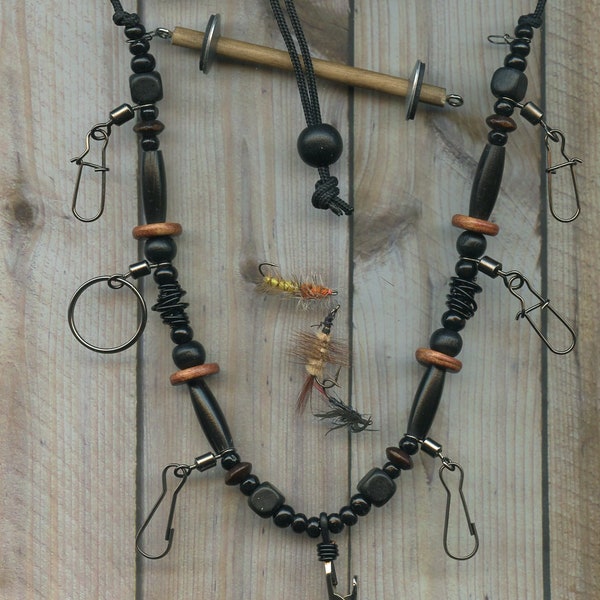 Fly Fishing Lanyard and Tippet Holder , Buffalo Horn, All Natural Beads on type 1 Paracord-USA Handcrafted