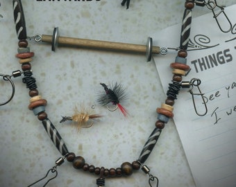 Fly Fishing Lanyard + Tippet Holder and all Natural Beads USA Handcrafted