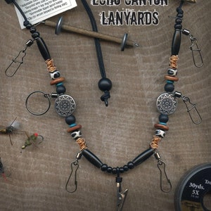 Fly Fishing Lanyard + Tippet Holder with Horn, Bone and Wood Beads on 2mm Paracord USA Handcrafted