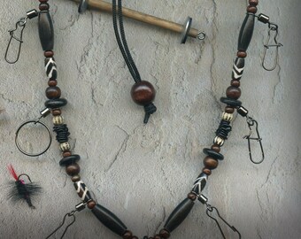 Fly Fishing Lanyard and Tippet Holder All Natural Beads on type 1 Paracord-USA Handcrafted