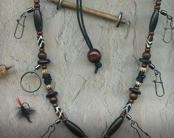 Fly Fishing Lanyard and Tippet Holder All Natural Beads on type 1 Paracord-USA Handcrafted