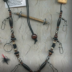 Fly Fishing Lanyard and Tippet Holder All Natural Beads on type 1 Paracord-USA Handcrafted image 1