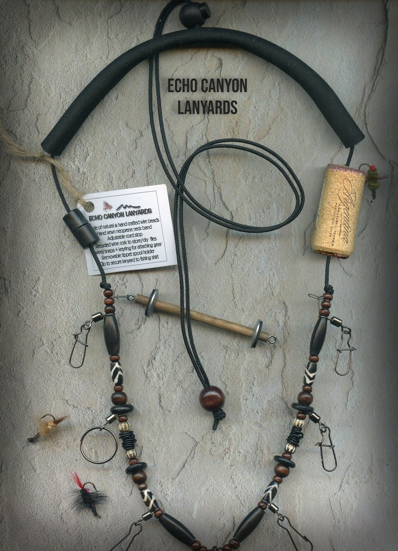 Fly Fishing Lanyard and Tippet Holder All Natural Beads on type 1 Paracord-USA Handcrafted image 1