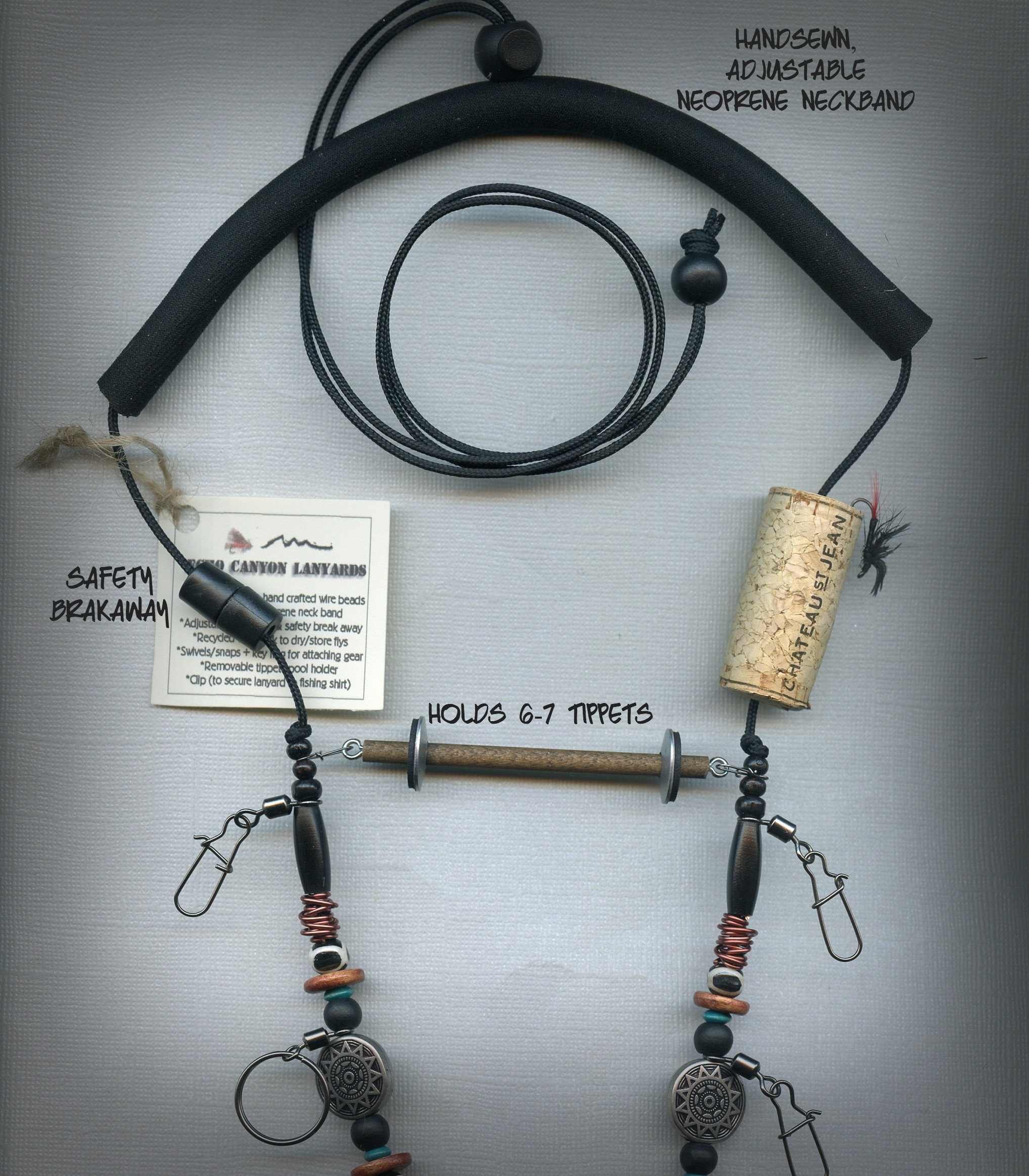 Fly Fishing Lanyard Tippet Holder With Horn, Bone and Wood Beads on 2mm  Paracord USA Handcrafted 