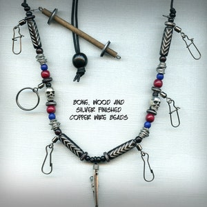 Abel Reel Inspired Fly Fishing Lanyard Tippet Holder with Skull, Horn, Bone and Wood Beads image 2