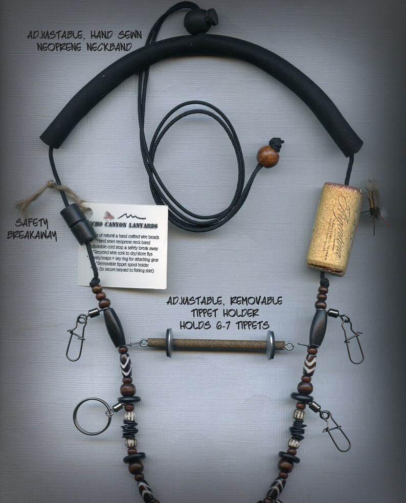 Fly Fishing Lanyard and Tippet Holder All Natural Beads on type 1 Paracord-USA Handcrafted image 4