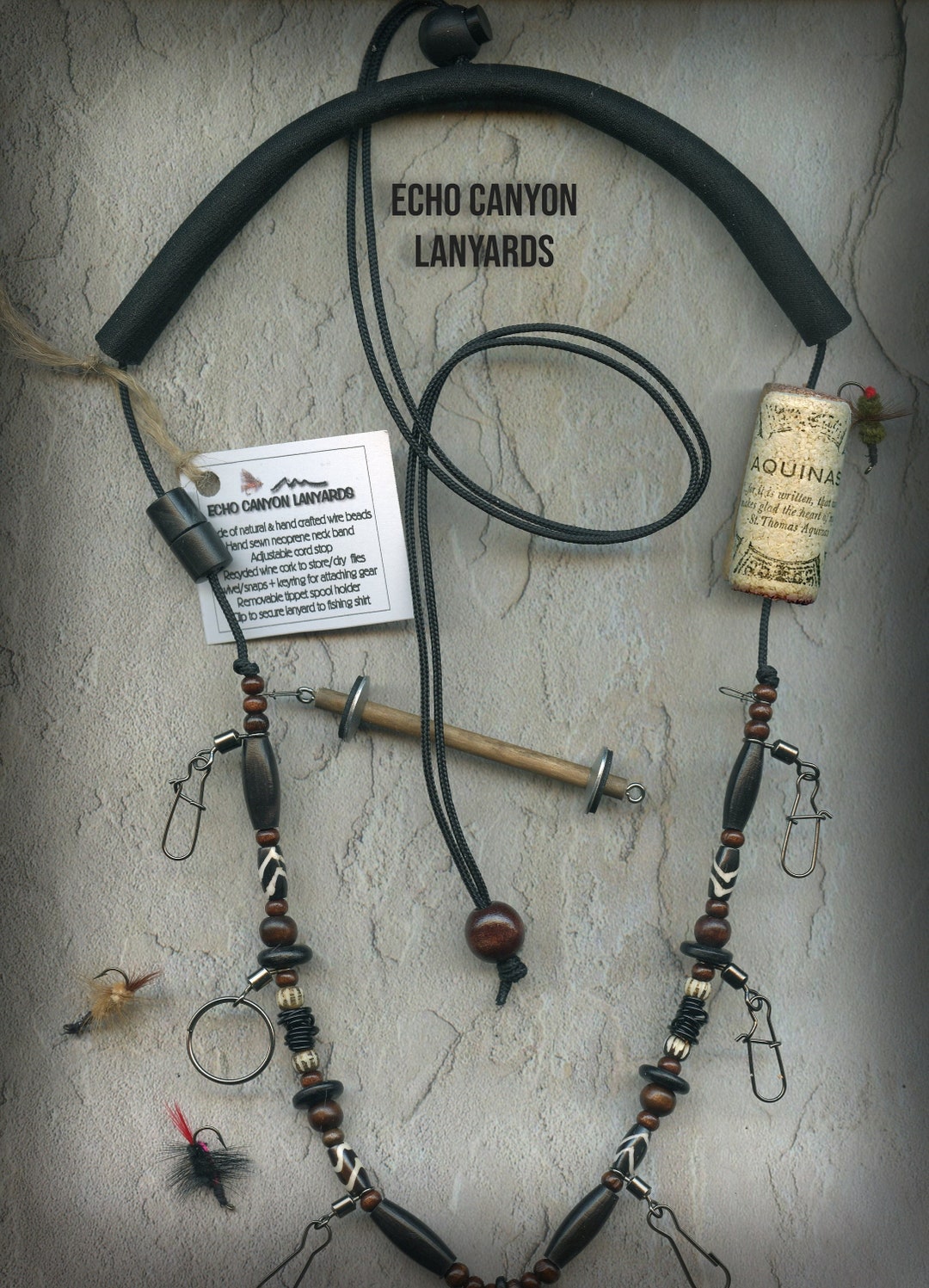 Abel Reel Inspired Fly Fishing Lanyard Tippet Holder With Skull, Horn, Bone  and Wood Beads 