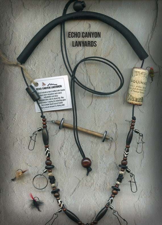 Fly Fishing Lanyard and Tippet Holder All Natural Beads on Type 1  Paracord-usa Handcrafted 