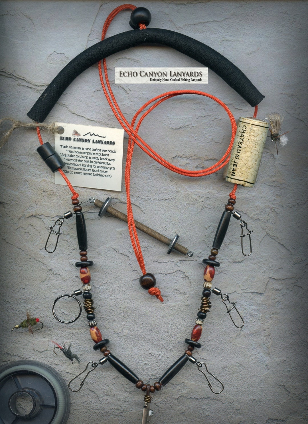 Fly Fishing Lanyard and Tippet Holder-usa Handcrafted, Buffalo Horn and All  Natural Beads on Type 1 Paracord 