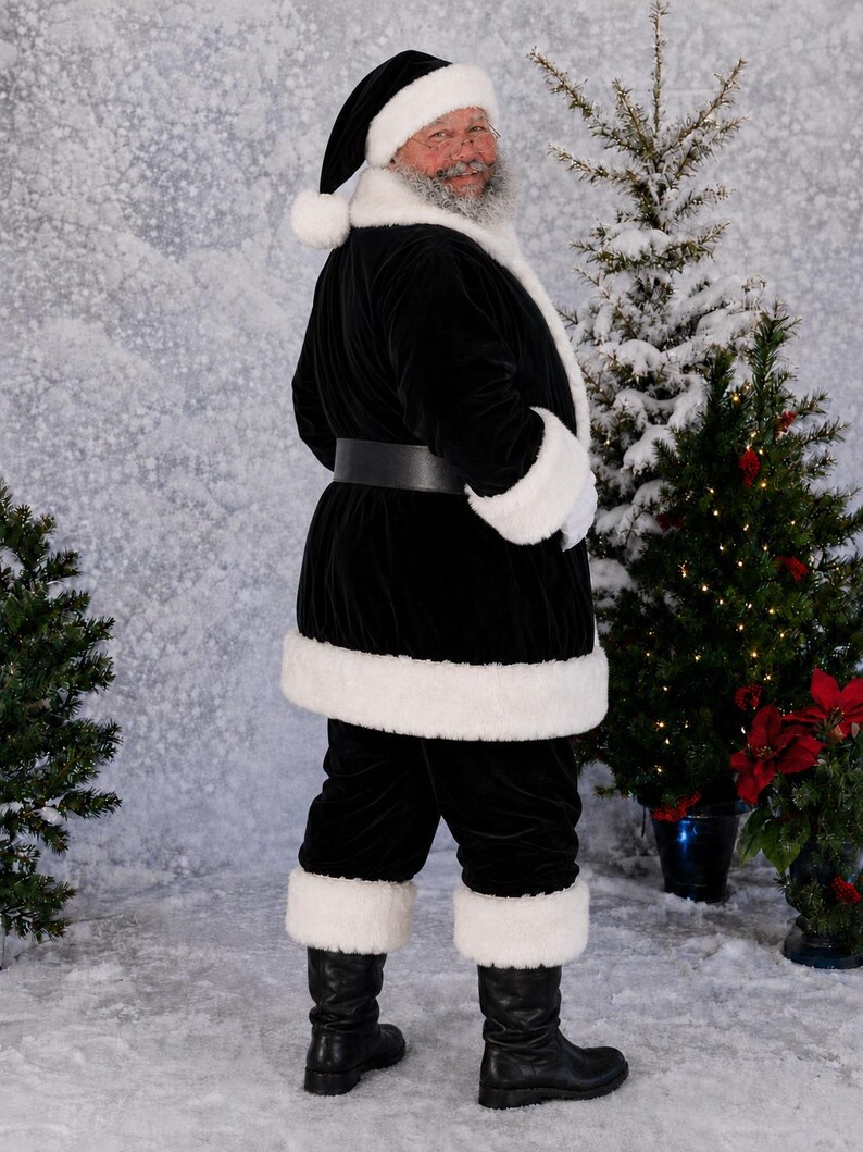 Black Velvet Men Santa Costume Luxury Santa Claus 4 Piece Suit With 