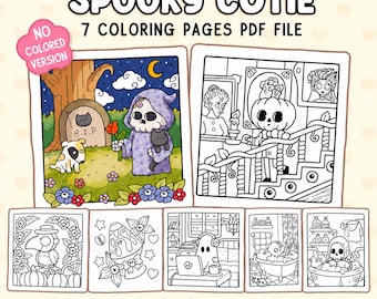 Spooky Cutie kleurplaten om te printen, Halloween kleurboek PDF, Kawaii kleurplaten, Gezellig kleurboek, Digitale download van DigiGroow