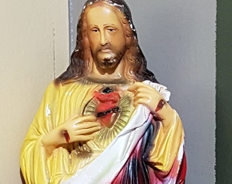 vintage « Statue de Jésus en plâtre/craie »-25 pouces de haut