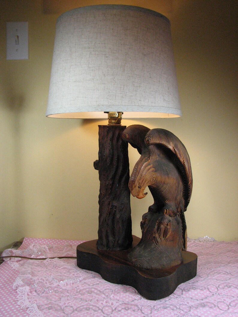 Vintage Carved Cedar Wood Eagle Lamp1970's Etsy