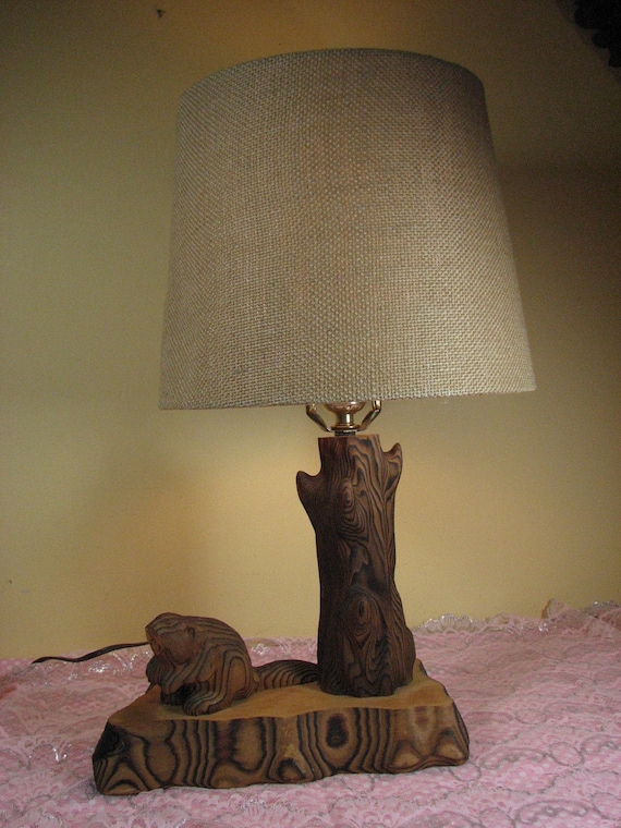 Vintage Cedar Wood Carved Beaver Lamp 1970 S Vintage Cedar Wood Carved Beaver Lamp, Sainsbury S Owl Table Lamp