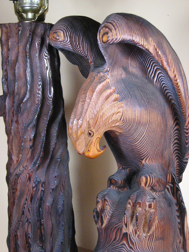 Vintage Carved Cedar Wood Eagle Lamp1970's Etsy