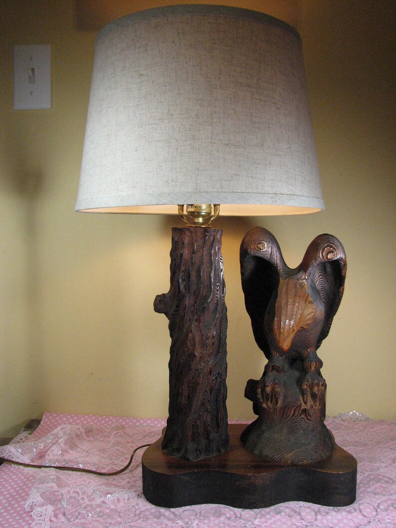 Vintage Carved Cedar Wood Eagle Lamp1970's Etsy