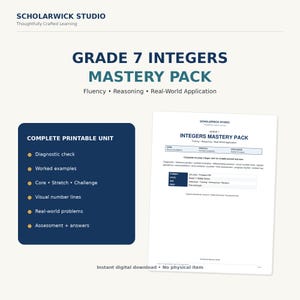 Arbetsblad med heltal för årskurs 7 | Matematiska övningar med heltalsoperationer | Utskrivbar PDF med svar