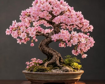 Live Cherry Blossom Bonsai Tree, Japanese Sakura Pink Bonsai Plant, 6–12 Inch Potted Tree, Indoor Outdoor Ornamental Plant Garden Lover Gift