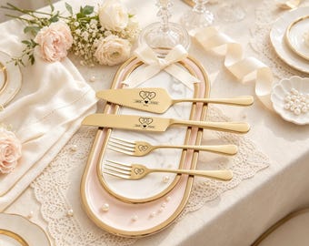 Set personalizzato per torta nuziale, regalo di anniversario, coltello e forchette da portata incisi, set per il taglio della torta, set per servire la torta