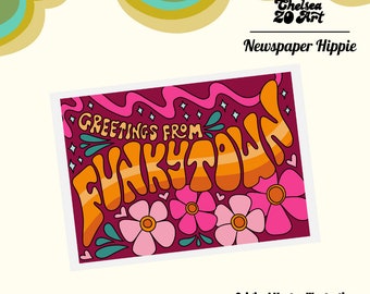 Funkytown Postcard PNG Groovy, Retro, Hippie