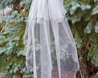 Custom Fingertip Wedding Veil 2 Tier Scalloped Edge