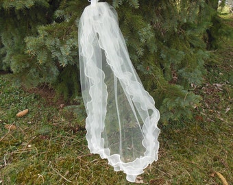 Organza Ruffle Edge Elbow Length Wedding Veil 1 Tier