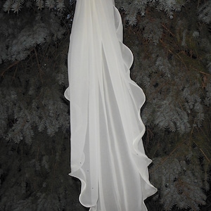 Wedding Veil Elbow Length Chiffon 1 Tier Lettuce Edge Cyrstal Veil