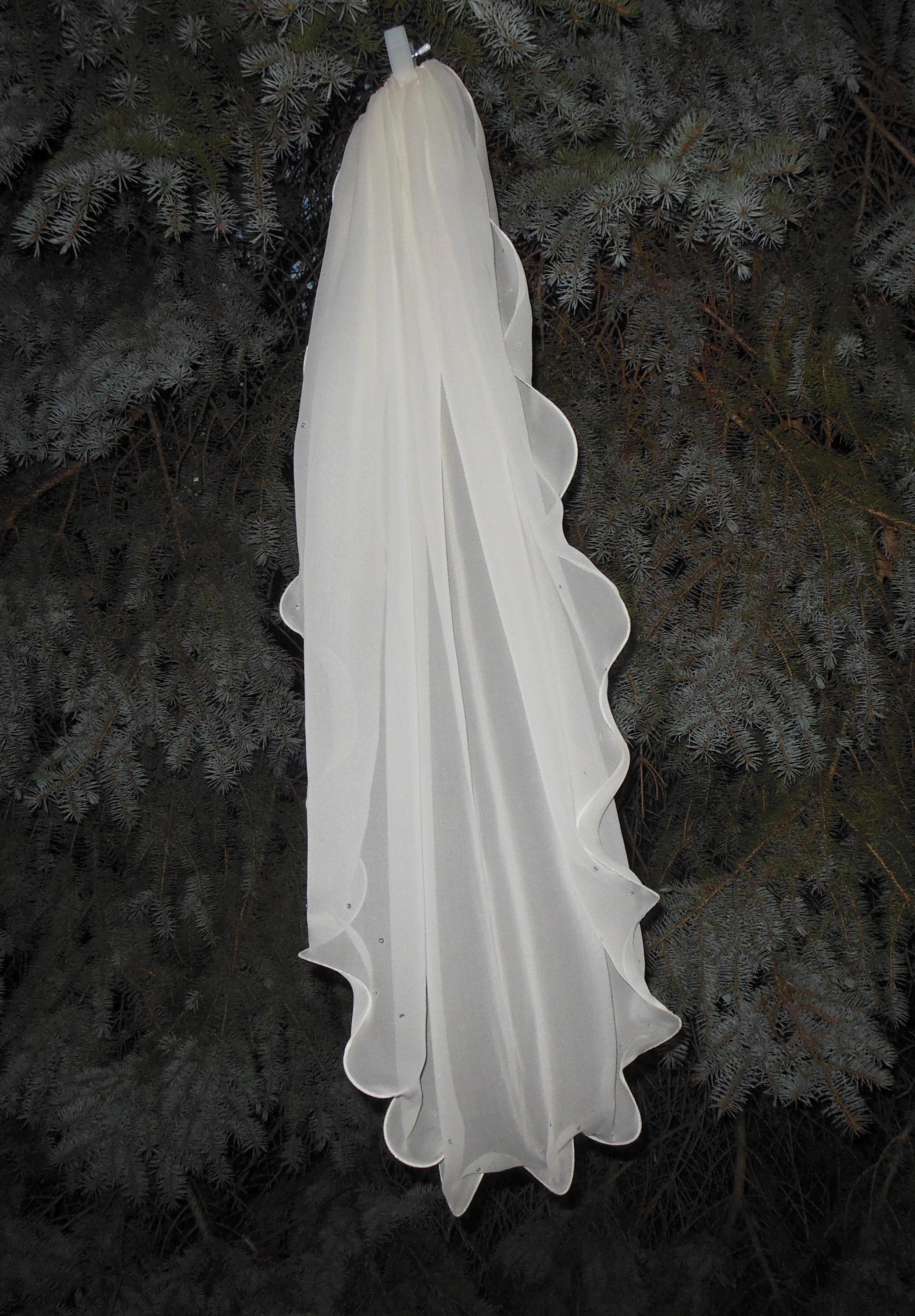 Wedding Veil Elbow Length Chiffon 1 Tier Lettuce Edge Cyrstal Veil