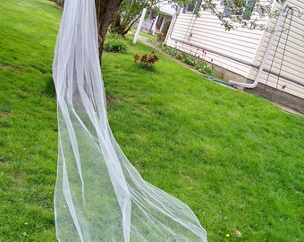 Custom Long Cathedral Length Wedding Veil Made to Order 1 Tier Silver Pencil Edge