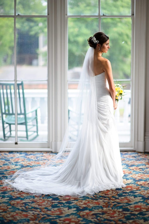 Cathedral Length Wedding Veil 1 Tier Lettuce Edge Made to  display picture 3
