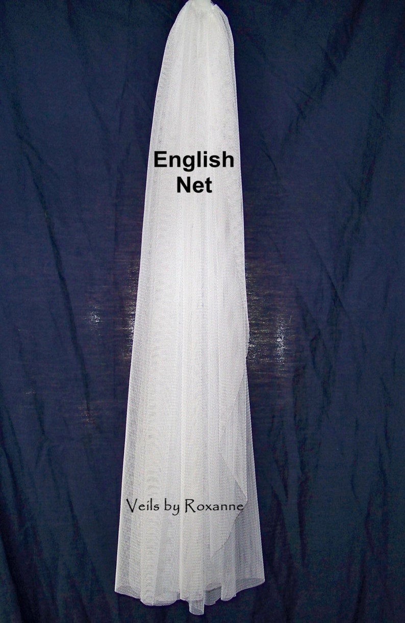English Net Chapel Length Wedding Veil 1 Tier Cut Edge image 4
