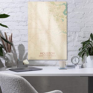 Houston Metal Wall Art, Vintage Houston Poster, Framed Floating Aluminum Print, Texas City Map Decor, Houston Wall Art Gift